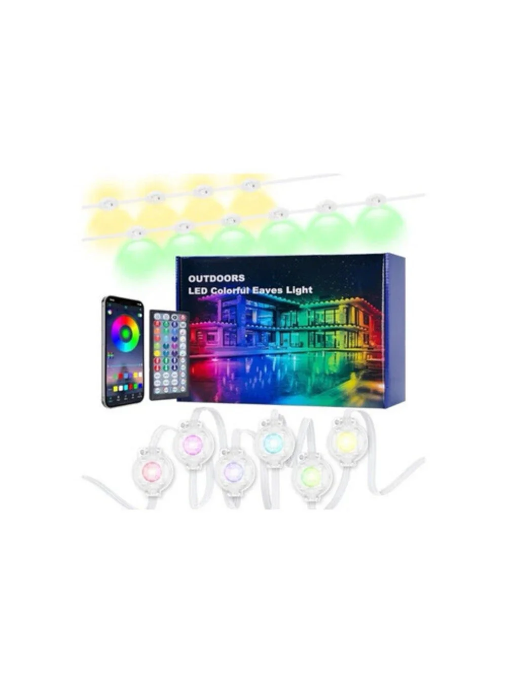 100FT Outdoor LED Eaves Light RGB Roof String Lights App Remote Control Open Box